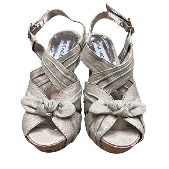 Steve Madden Women’s 6.5 Adorable Khaki Wedge Sandals with Bow and Back Buckle - Picture 1 of 15
